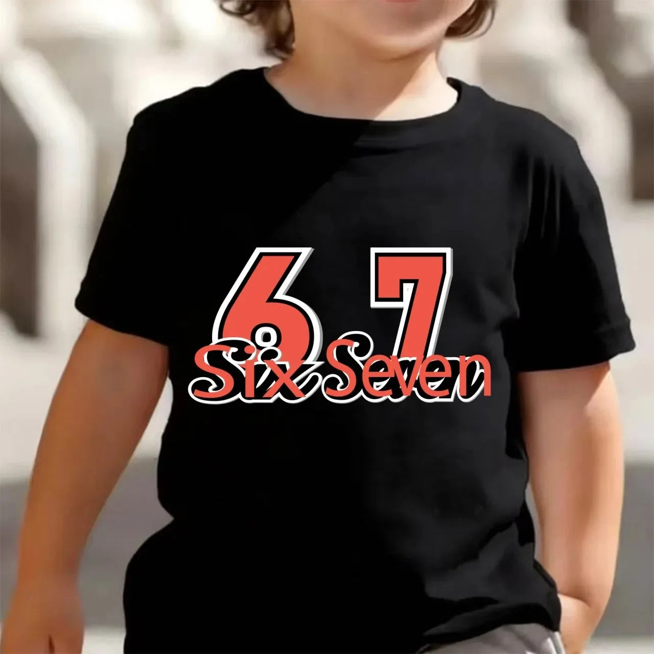Bonita camiseta de meme para niños y niñas, divertida camiseta Y2K con estampado de seis y siete, cuello redondo y manga corta.