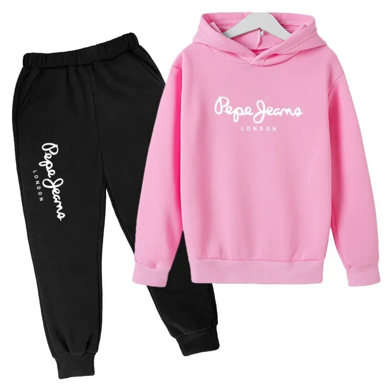 Conjunto de 2 sudaderas con capucha y pantalones con estampado de letras para niños y niñas de 3 a 13 años, ropa de calle para primavera y otoño
