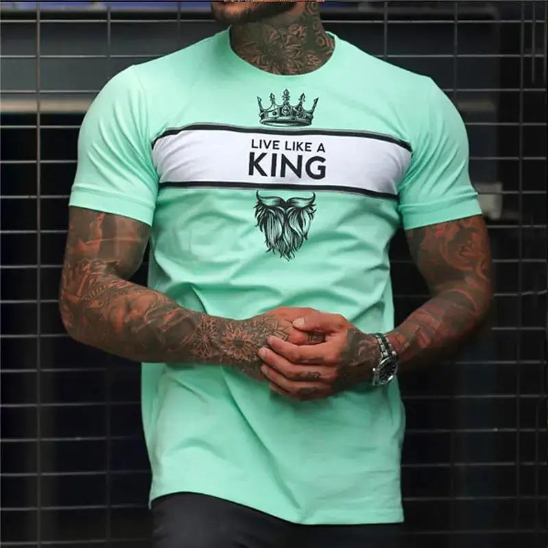 Camisa informal de manga corta con cuello redondo y estampado digital 3D para hombre