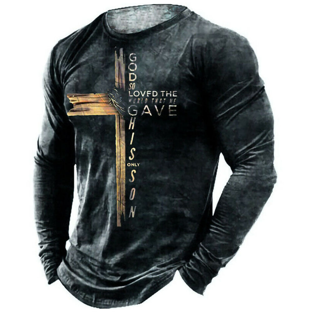 Camiseta retro para hombre con estampado 3D de hip-hop callejero, cuello redondo holgado, informal, de manga larga