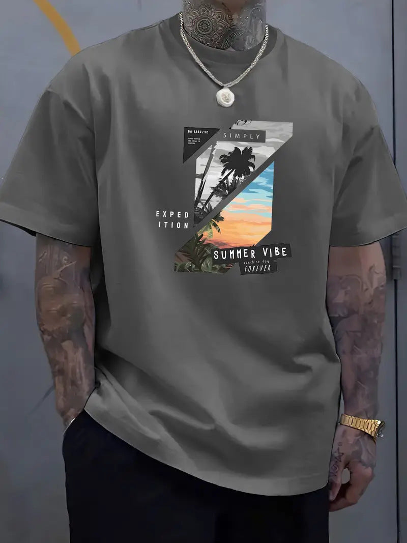 Camiseta de verano para hombre con estampado 3D de bloques de color