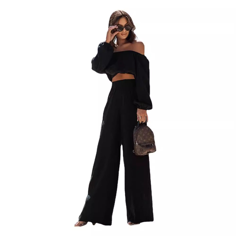 Conjunto de pantalones cortos y top de pierna recta Trouleeve con hombros descubiertos