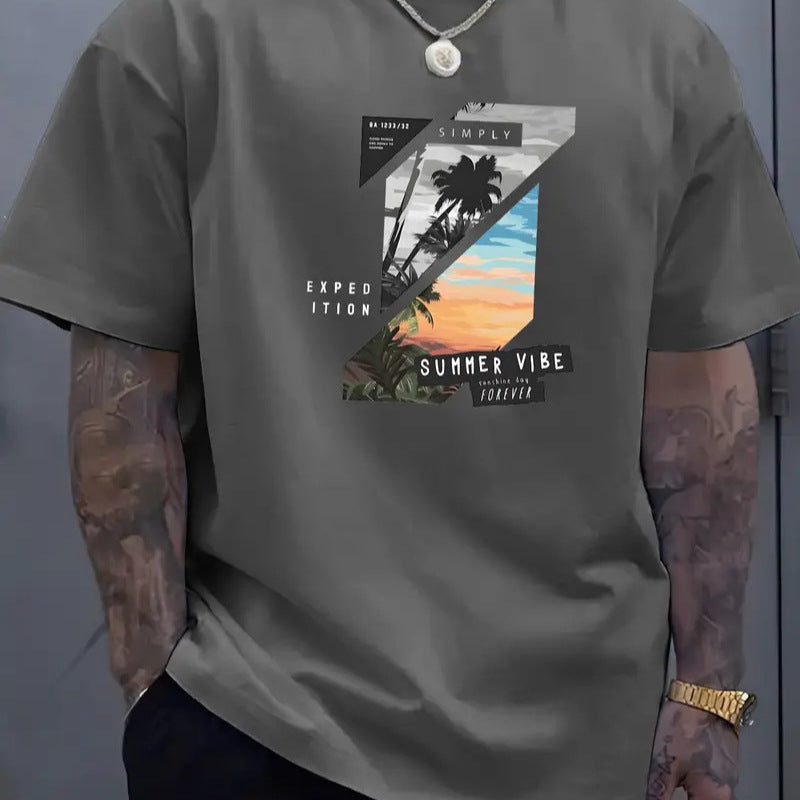 Camiseta de verano para hombre con estampado 3D de bloques de color